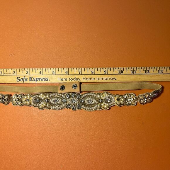Bridal Belt Silver Pearls Tan Colored Like NEW - Picture 4 of 7